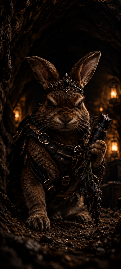 Dark rabbit queen in a burrow